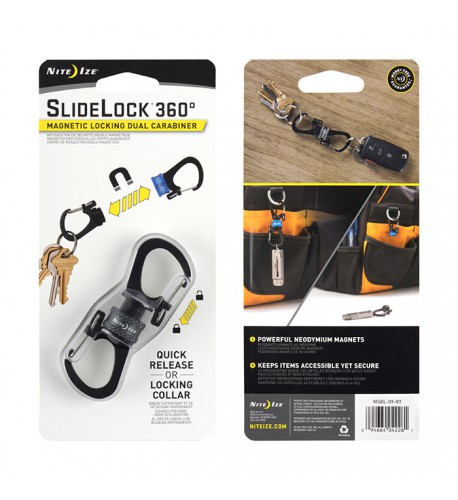 NITE IZE - Innovative Accessories - NI-MSBL - SlideLock 360° Magnetic Locking Dual Carabiner